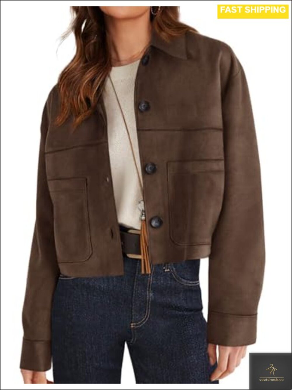 Faux Suede Shacket Jacket Lightweight Cropped Aviator Coat